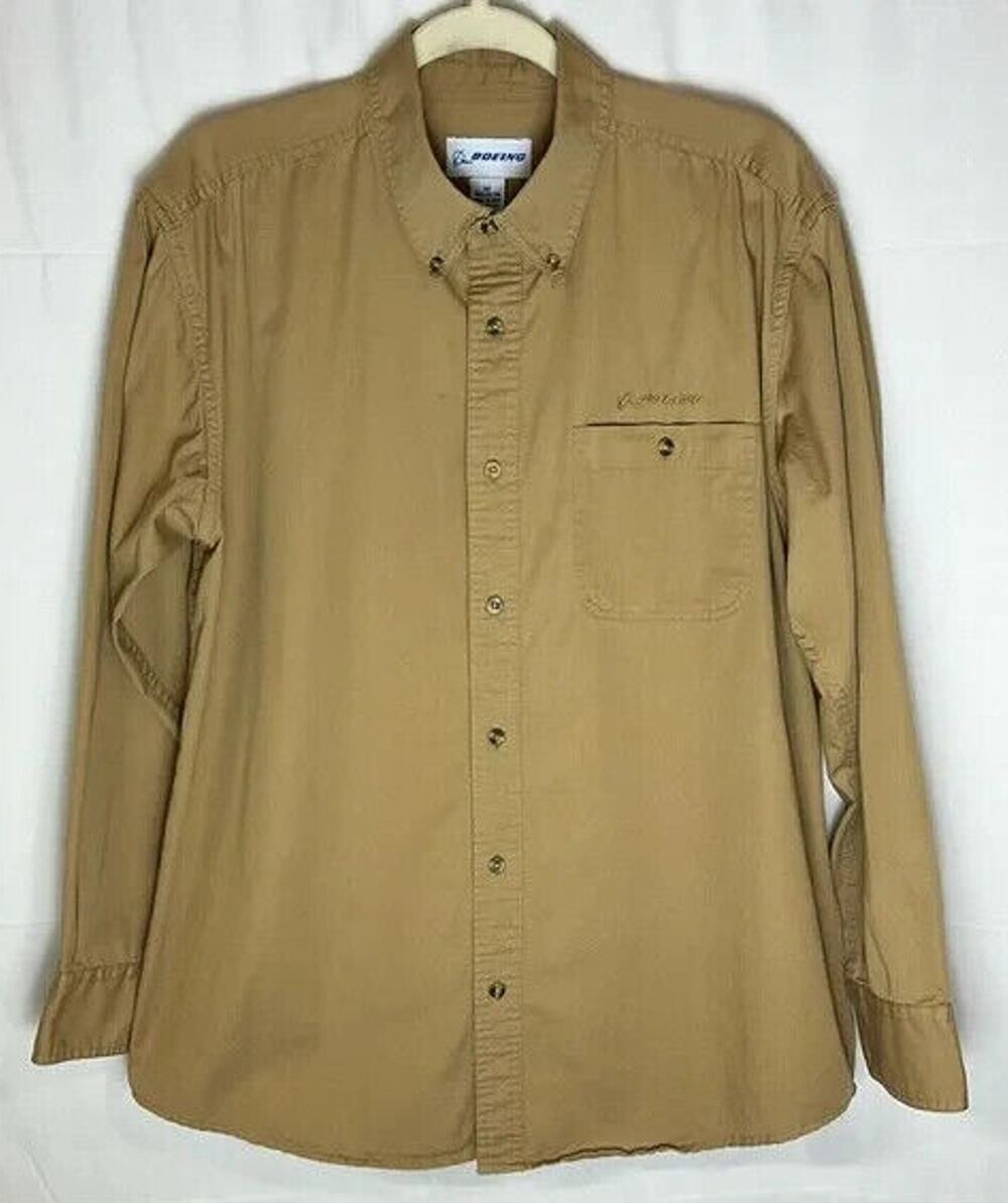 Boeing Men’s Button Down Tan Shirt Sz M